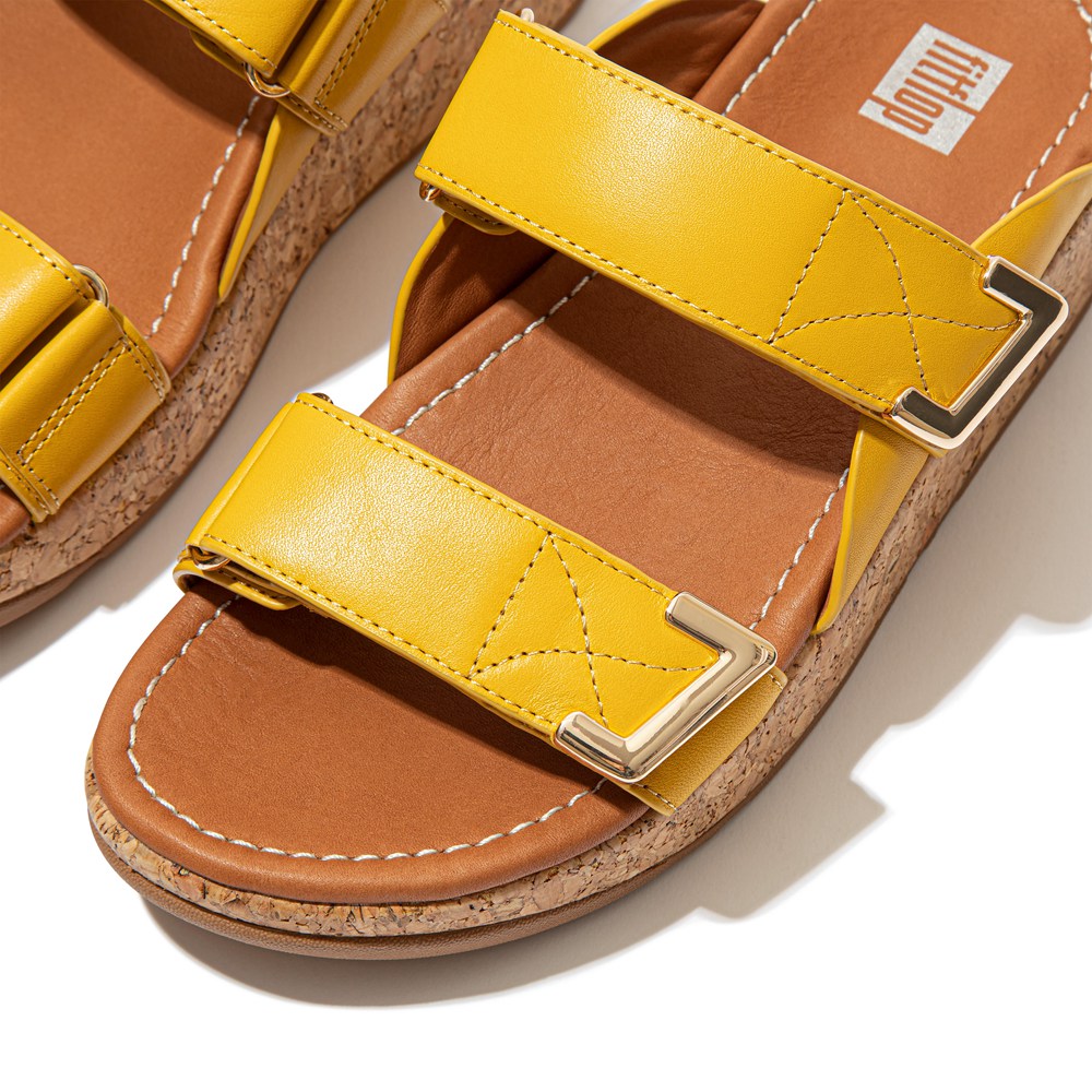 Fitflop Womens Slides Yellow - Remi Adjustable Leather - 04ZMDSCTW